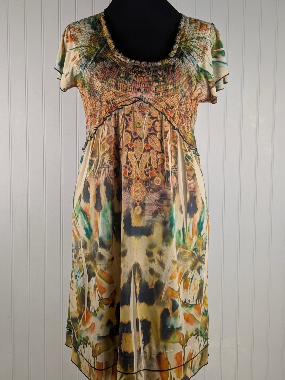 Unity World Wear Patterned Short Sleeve Dress Size Large